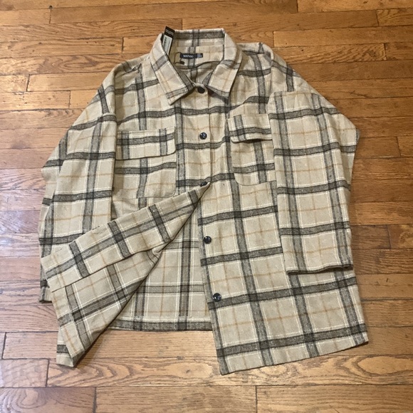 BOOHOO PLUS TONAL CHECK OVERSIZED BOYFRIEND SHACKET Size 14 - Picture 6 of 7